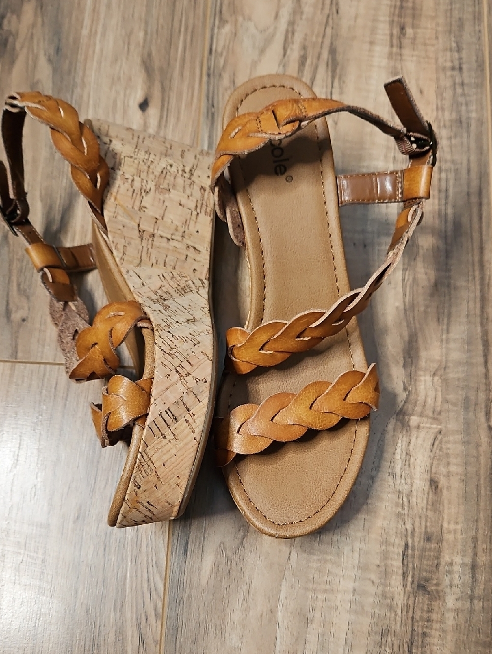 Nicole Brandee Women’s Tan Braided Cork Wedge Sandals 8M